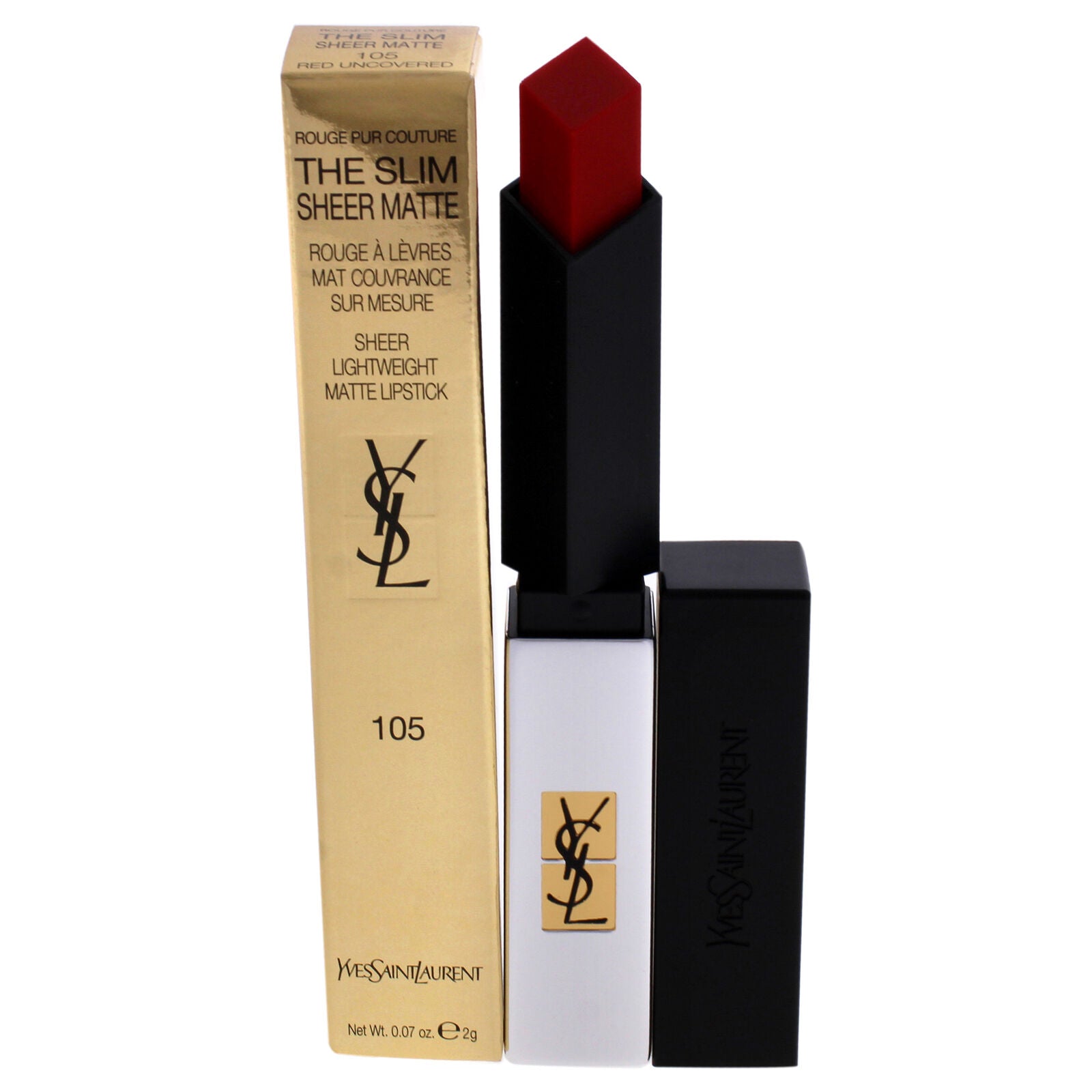 Yves Saint Laurent W Rouge Pur Couture The Slim Sheer Matte 105 Red Uncoverd 2 Gr